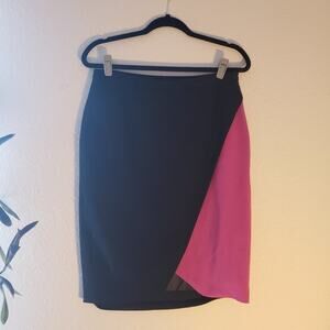 Cato Women's Professional Pencil Dovetail Skirt Sz 8 Black & Fushia Office
